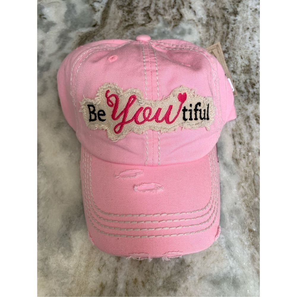 Pink Baseball Cap Distressed Monogrammed BeYoutiful #mom #mothers day